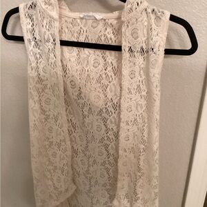 Beautees Cream Sleeveless Lace Tank Top